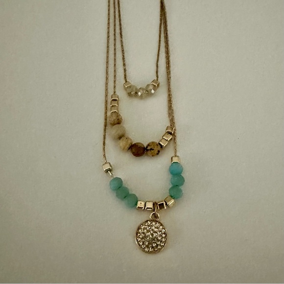 Plunder Triple-Strand Necklace with Gold and Blue Beads - Picture 1 of 6